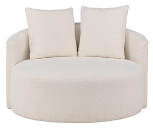 FURNLUX Kelso Sessel, Beige, Textil mit Teddystoff, 110x110x72 cm, Runde Form, Modernes Design, Wohnzimmer, mit 2 Kissen