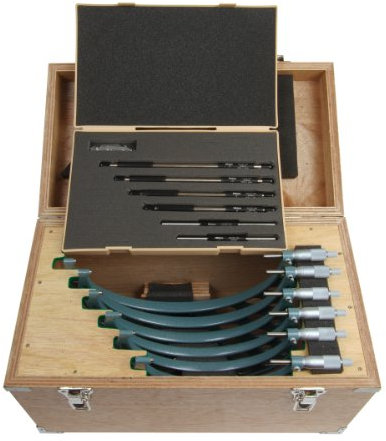 Mitutoyo 103-909 Outside Micrometer Set with Standards, Ratchet Stop, 6-12 Range, 0.0001 Graduation (6 Piece Set)