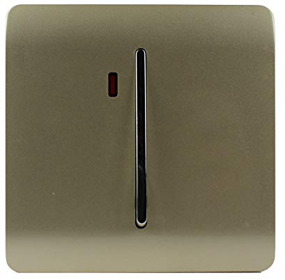 Trendi Easy to install Screwless Artistic Modern Glossy Double Pole Raised Profile 20 A 240V Tactile Chrome Single Switch with Neon Insert Champagne Gold -ART-WHS1GO