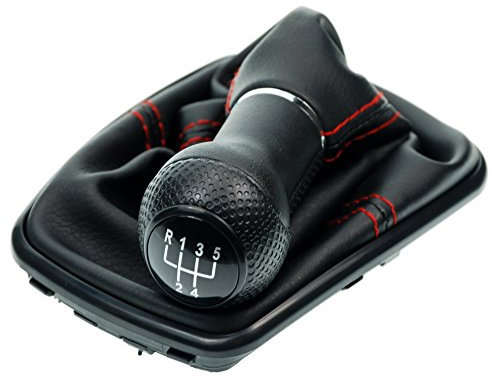 L & P Car Design L&P A251-3 Schaltsack Schaltmanschette Schwarz Naht Rot Schaltknauf 5 Gang 23mm kompatibel mit VW Golf 4 IV Rahmen Schwarz Knauf als Plug Play Ersatzteil für 1J0711113