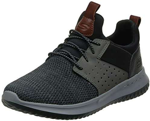 Skechers Herren Delson Camben Sneaker, Black Gray Mesh W Synthetic, 39.5 EU