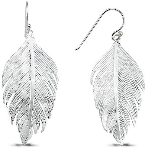 Vinani Ohrhänger Feder lang glänzend Sterling Silber 925 Ohrringe Vogel Indianer 2OHH