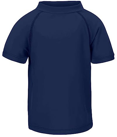 LACOFIA Jungen Kurzarm Badeshirt Kinder Sonnenschutz Schwimmshirt Kinder Rashguard Schnelltrocknendes Marine 5-6 Jahre/110-116