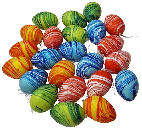 XL Ostereier 8cm – khevga Deko Ostern, Marmoriert & Bunt mit Band zum Hängen – 24er Set für Innen & Außen – Wetterfest, Perfekt für Osterbaum & Frühlingsdeko