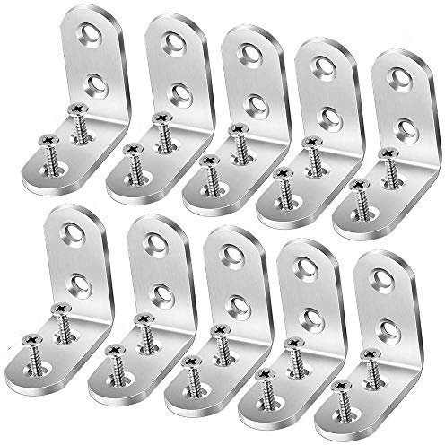 Squadra di fissaggio, 10 pezzi, 90 gradi, angolo retto, supporto 50 x 50 mm, staffa di fissaggio, staffa d'angolo in acciaio inox, supporto con 40 viti per il fissaggio di ripiani o riparare mobili