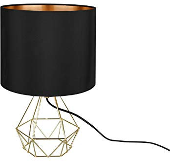 Designer Tischleuchte LAUREA mit Gitterkorpus und Stoffschirm, schwarz gold