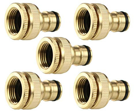 JZK Lot de 5 raccords de raccord de tuyau d'arrosage 2 en 1 en laiton 1,27 cm et 1,9 cm, adaptateur femelle fileté pour tuyau d'arrosage, connecteur de tuyau de machine à laver pour robinet