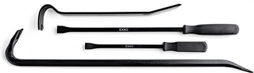 EXXO 4 Piece Pry Bar Set - Heavy Duty Flat Bar Hand Tools 12, 15, 18, 24 Inch Bars Tool Box Accessories Crow Bars Trim Puller Tool for Baseboard Demolition Tools Pocket Pry Bar Mechanics Tool Set