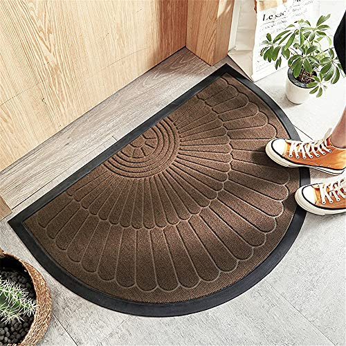 rutschfeste Halbrunder Fußabtreter, Treer Waschbar Schmutzfangmatte Türmatte Outdoor Wetterfest Fußmatten Halbrund Sauberlaufmatte für Eingangsbereich, innen und außen (60 * 90CM,Braun)