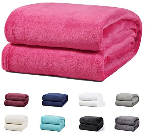 Buymax Flauschige Kuscheldecke XXL 220x240 cm Fleece-Decke Super Flausch 1385 Gramm Überwurf Sofadecke Tagesdecke Wohndecke Wohnzimmerdecke Sofaüberwurf Uni Einfarbig, Farbe Rosa
