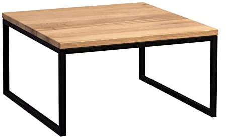 Möbel Jack Couchtisch - Wildeiche massiv - Schwarz - 60 x 60 cm - Metallgestell