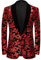 PYJTRL Herrenmode Samt Pailletten Blumenmuster Anzugjacke Blazer (M, rot)