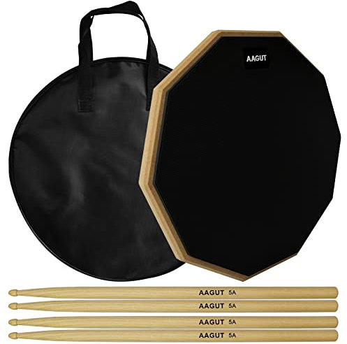AAGUT Practice Pad with Drum Sticks Set, 12 Inch Marching Band Bass Snare Drums Pads with 4 Hickory Classic Drumsticks and Carry Bag (Black)