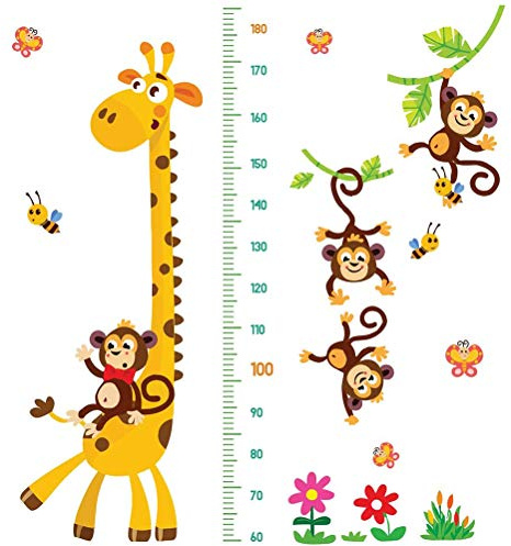 FRLUYNG Wandtattoo Kinderzimmer Messlatte Körpergröße Wandsticker Dschungeltiere Höhendiagramm Kinder Wandaufkleber Giraffe und AFFE für Wohnzimmer Schlafzimmer Kinderzimmer