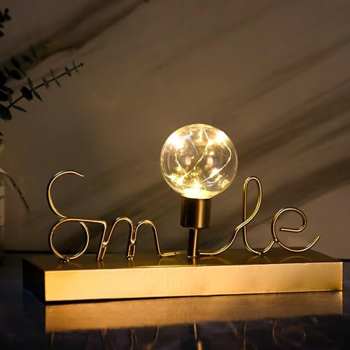 NEWIMAGE Batteriebetriebene Tischlampe Dekorative Kabellose Lampe Heimdekoration Lichterketten LED Laterne Nachttischlampe für Wohnzimmer Schlafzimmer Nachttisch Eingangsbereich (Smile)