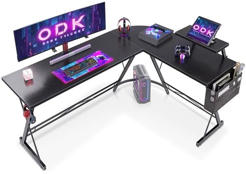 ODK Gaming Tisch, Gaming Schreibtisch Eckschreibtisch für Gamer, Schreibtisch L Form mit Monitorständer für Büro (Schwarz, 167 x 120 cm)