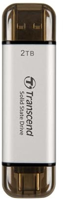 Transcend 2TB Portable SSD Hohe Geschwindigkeit bis zu 1050 MB/s, Ultra-Kompakt, Unterstützt Typ-A/Typ-C, PS4/PS5 Getestet für USB 10Gbps, Silber - TS2TESD310S