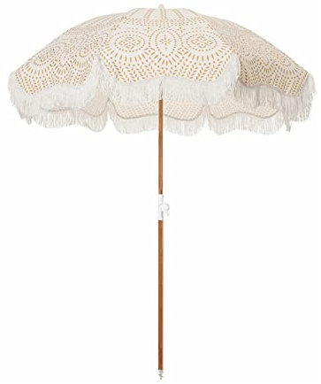 Sonnenschirm für den Garten, Quasten-Sonnenschirm für den Außenbereich, faltbarer Terrassen-Sonnenschirm aus Kiefernholz mit Drehgelenk, Außentisch und Stühlen, Mittelsäulen-Strandschirm