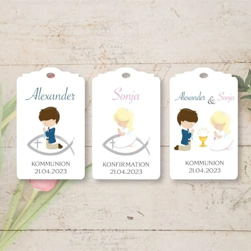 Geschenkanhänger Etiketten Personalisiert Taufe Hochzeit Kommunion Konfirmation Gastgeschenke