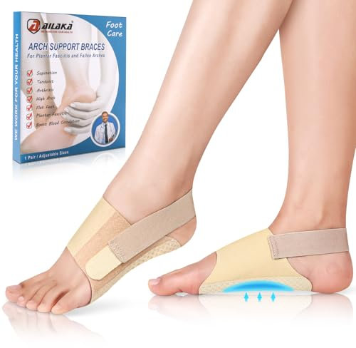 Ailaka Plattfuß Bandage für Plantarfasziitis, Einstellbare Plantarfasziitis Bandage Kompression Klettverschluss Bänder Ärmel mit Gel-Pad für flache Fuß Fallen Bogen Schmerzlinderung