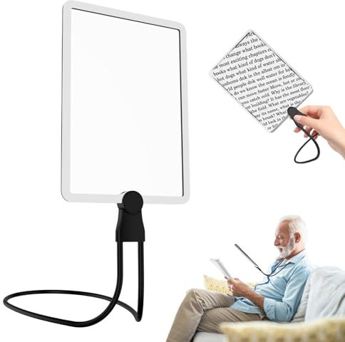 1 Stück 2X Wiederaufladbare Lupe mit Licht, Hands Free Lupe, Leselupe mit Licht für Senioren Groß, 24 x 17 cm Ultra Clear Lens, Lupe mit Flexiblem Schwanenhals für Lesen, Reparieren, Nähen