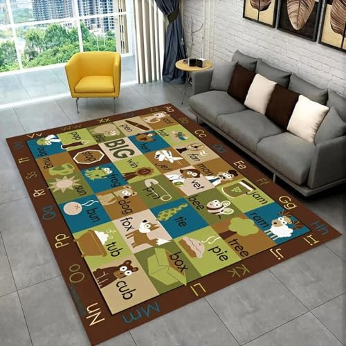 Teppich Kinder Teenager Jungen Spielmatte 3D ABC-Cartoon-Alphabet-Frühpädagogik Für Kleinkinder Gedruckt Teppich Wohnzimmer Schlafzimmer Dekoration Baby Krabbel Matte 50 X 80 cm -1P5H/U6E7-9