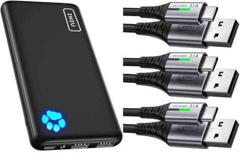 INIU Batterie Externe, Power Bank 10000mAh, Batterie Portable USB C Input & Output PD3.0 QC4.0 & Cable USB C Charge Rapide 3,1A, [2m+2m+0,5m/Lot de 3] Câble USB vers USB C