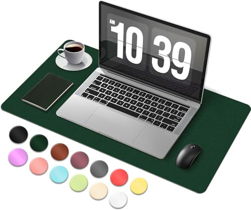 BLESWIN Schreibtischunterlage, Schreibtischunterlage aus Wildleder und Leder, Rutschfeste Computermatte für den Schreibtisch, Große Schreibtischunterlage für Büro und Heim (Grün, 60x34cm)