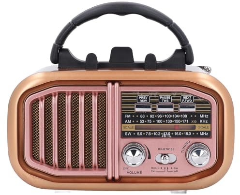 Kleines Vintage Radio, Retro Bluetooth Lautsprecher, Tragbares Radio FM AM SW, Solar- und Batteriebetriebenes Radio und Wiederaufladbares Radio, Unterstützt TF Karte und USB