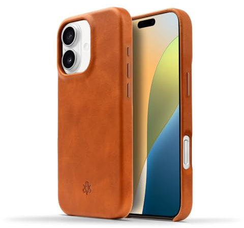 NOVADA Genuine Leather Case for iPhone 16 - Compatible with MagSafe - Tan