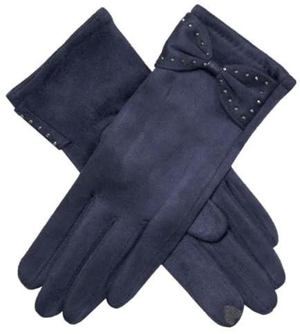 Dents Womens Touchscreen Velour-Lined Faux Suede Gloves - Navy