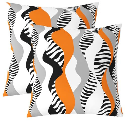 hihihihihihihihi Geometrie-Kissenbezüge, 40,6 x 40,6 cm, Zebramuster, dekorativer Kissenbezug für Sofa, Couch, Kuhfell, Tierdruck, Outdoor-Kissen, Orange, geometrisches Bauernhaus, 2 Stück