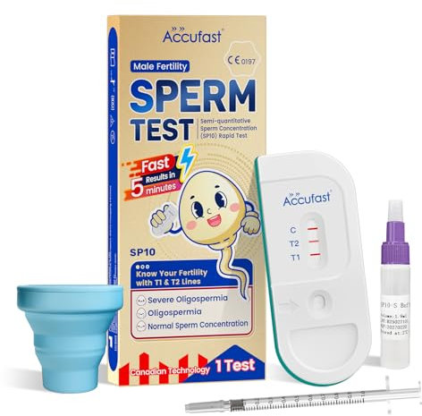 Accufast Prueba de esperma para hombres – Prueba de fertilidad SP10 para hombres – Prueba de esperma para el hogar – Concentración de esperma con líneas T1/T2: oligospermia grave, oligospermia, normal