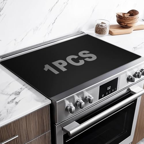 DAJAVE Herdabdeckplatte 52 x 78 cm Einteilig Induktionsmatte Küche Abdeckung Ceranfeld Herd Abdeckplatte Deko Vinyl Matte Aufrollbar Schwarz, Rutschfeste Induktionsmatte, Multifunktionale Schutzmatte