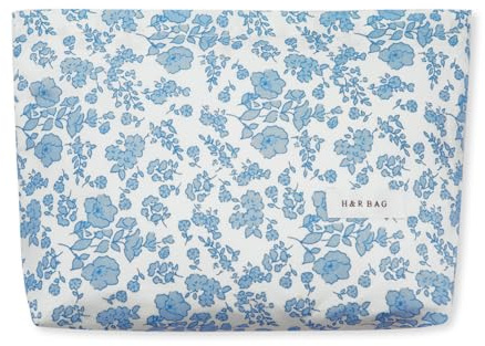 LJCZKA Trousse de Maquillage Florale Esthétique,Jolie Trousse de Maquillage en Coton,Grande Trousse de Toilette de Voyage à Fleurs (Bleu)