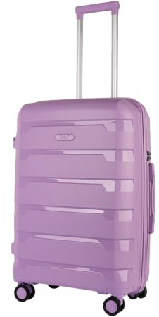 JLY 24inch Medium Suitcase, Lightweight PP Hard Shell, Mauve Lilac | Checked Luggage with Combination Lock, USB Port, 360° Double Spinner Wheels for Holidays and Medium-Length Trips