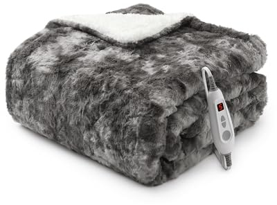 LinTimes Electric Blanket, Heated Blanket with 6 Heat Settings and 10H Auto Off Timer, Heating Throw Blanket with LCD Controller, Washable Heating Throw for Sofa, 130 x 160 cm, Grey
