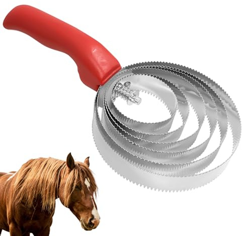 Minfuerang Spiral Striegel, Cepillo para Caballos 6 Anillas(Rot) | Peine de Acero Inoxidable para Caballos,Doble Cara Cepillo para caballos para Eliminar el Pelo Muerto,Pelaje