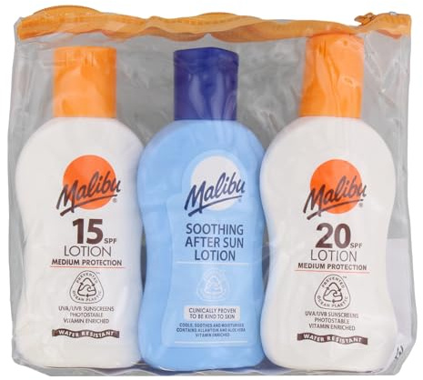 Malibu Sun Travel Essentials with SPF 10 & 20 Sun Cream Protection & After Sun Lotion, Holiday Sun Care, Water Resistant, Multipack, 3 x 100ml