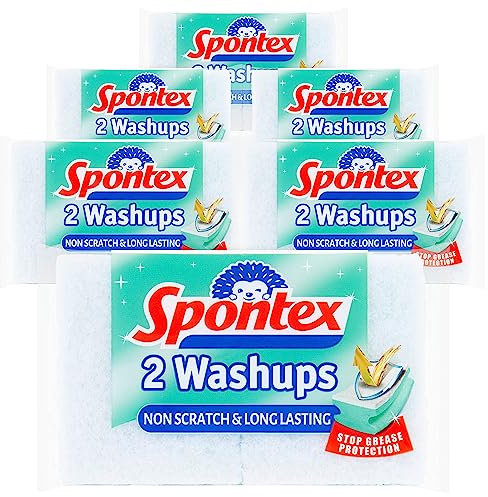Spontex Non Scratch Washups Sponge Scourers - Pack of 6, Total 12