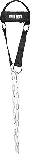 GORILLA SPORTS® Nackentrainer - Stahlkette 95 cm, Karabinerhaken, Neopren gepolstert, Verstellbar - Kopftrainer, Hals Builder, Gewichtheben Kette, Krafttraining, Kraftsport, Head Neck Harness