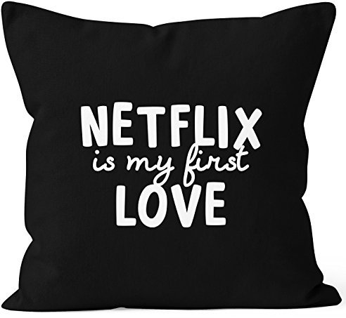 MoonWorks Kissen-Bezug Netflix is My First Love Kissen-Hülle Deko-Kissen Baumwolle schwarz Unisize