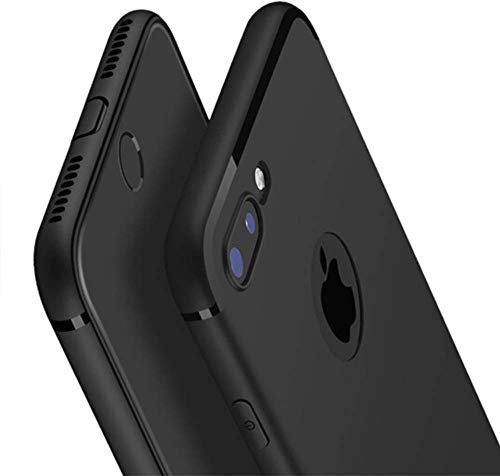 Coque pour iPhone 8 Plus en Silicone Mat Noir + Vitre en Verre Trempé Protection d'écran, Housse Etui TPU Mat Antichoc Anti-Rayure Anti-Trace