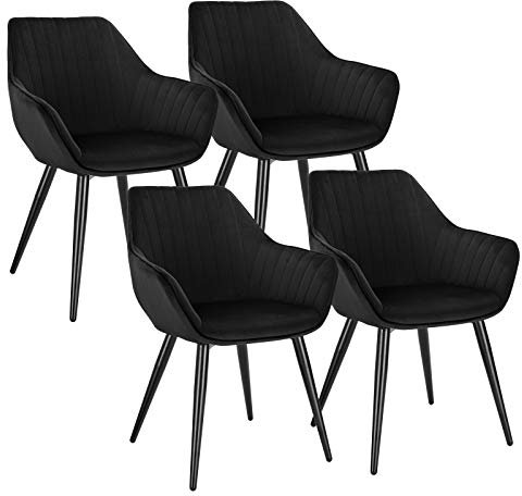 WOLTU BH254sz-4 4X Esszimmerstühle Küchenstuhl Wohnzimmerstuhl mit Armlehnen und Rückenlehne Polsterstuhl Relaxstuhl Sitzfläche aus Samt Gestell aus Metall Schwarz