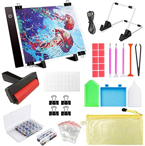 INSANYJ Diamond Painting Zubehör Enthalten LED Leuchttisch , Einstellbare Helligkeit Diamant Painting Lichtplatten mit USB Kabel, Diamant Sortierbox Stickerei Diamant Malerei Werkzeug Set (106Pcs)