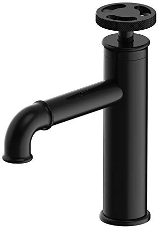 XJY Vintage Industrial Waschbecken Wasserhahn Steampunk Style Retro Messing Mischbatterien Drehschalter, Kalt & Heiß Wasser Verfügbar, Keramikventil, für Hotel Wohnkultur Badzimmer Dekoration,Schwarz