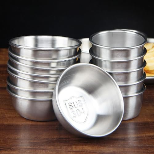 Cabilock Coupelles À Condiments Coupelle INOX Mini Ramequin Saucier Dip Ensemble Assaisonnement Plats en Acier Tasses Aliments Trempage Ketchup Tasse 6 Pièces 80Ml (Taille) Pot À Petit