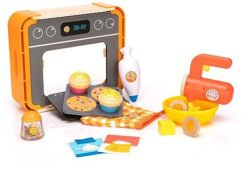 Fat Brain Toys Pretendables Bakery Set-Pretend Play Kids Baking Set with Oven, Mixer, Cupcakes, Cookies and Other Toy Kitchen Accessories - Durable Kids Kitchen Playset - Baking Gifts for +3 Year Olds