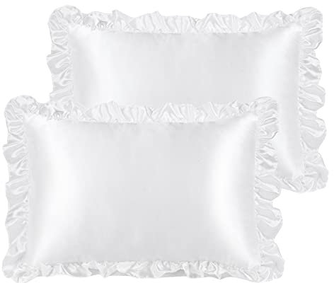 PiccoCasa Kissenbezug Satin Pillowcase 2er Set Kopfkissenbezüge mit rüschen kuschelig Hotelverschluss als Dekokissenbezug für Wohnzimmer Schlafzimmer Sofa Deko Weiß 40x60cm