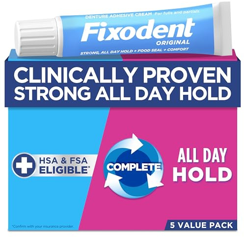 Fixodent Original Secure Denture Adhesive Cream for Full and Partial Denture Wearers, 2.4oz (Pack of 5)